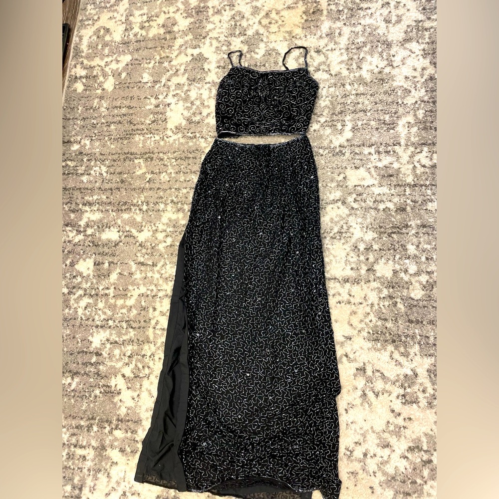 Vintage beaded 2 piece formal dress , black